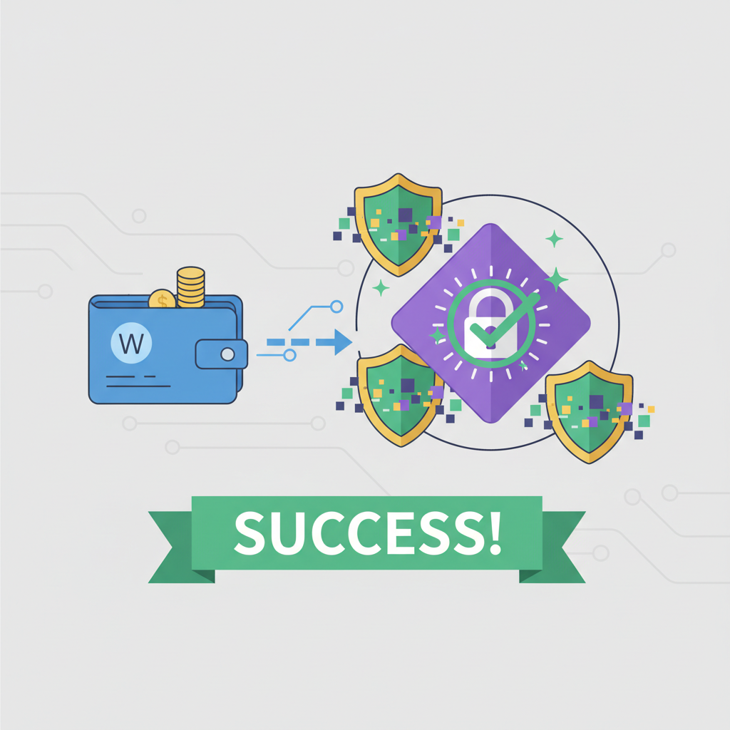 wallet interacting with encrypted contract, private data shields, success animation