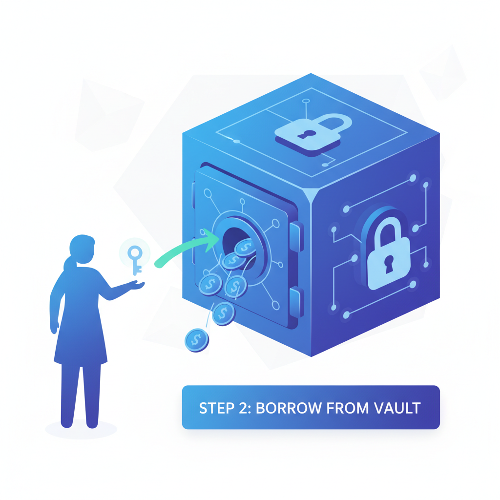 user borrowing from encrypted lending vault with locks