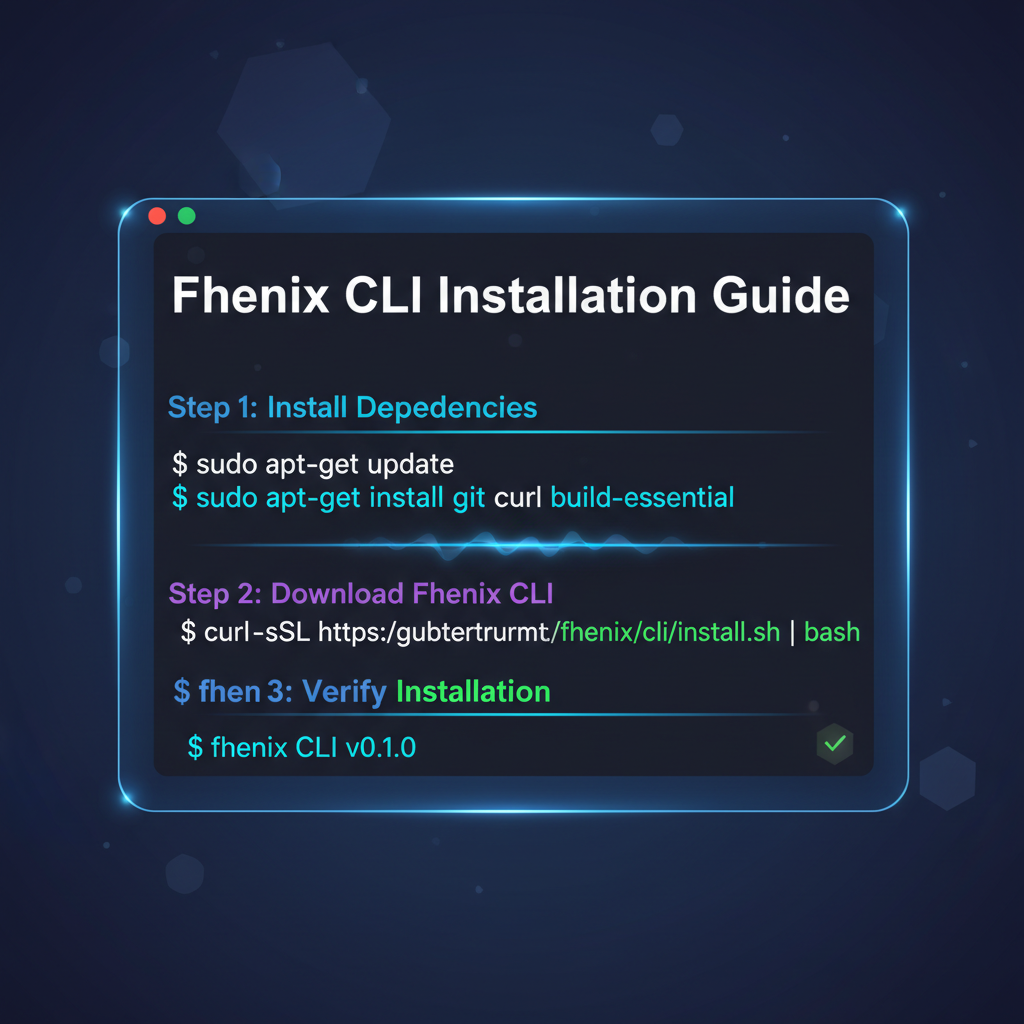 terminal installing Fhenix CLI, dark mode code, holographic effects