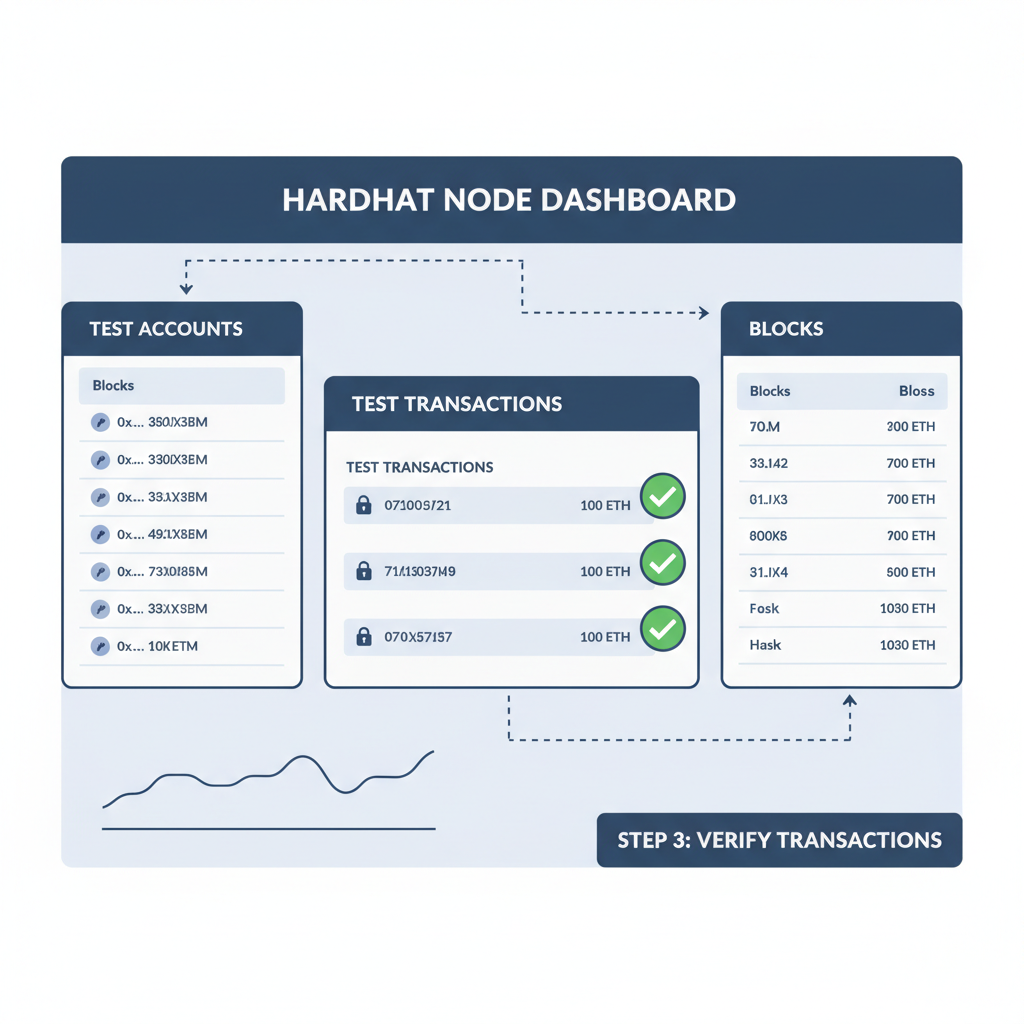 local hardhat node dashboard, test transactions with locks, green checkmarks