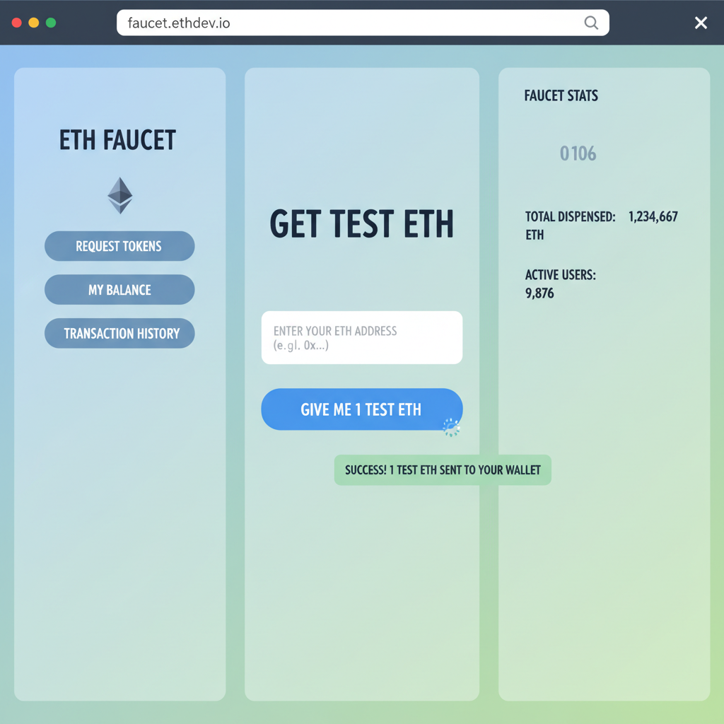 screenshot style of ETH faucet website dispensing test tokens