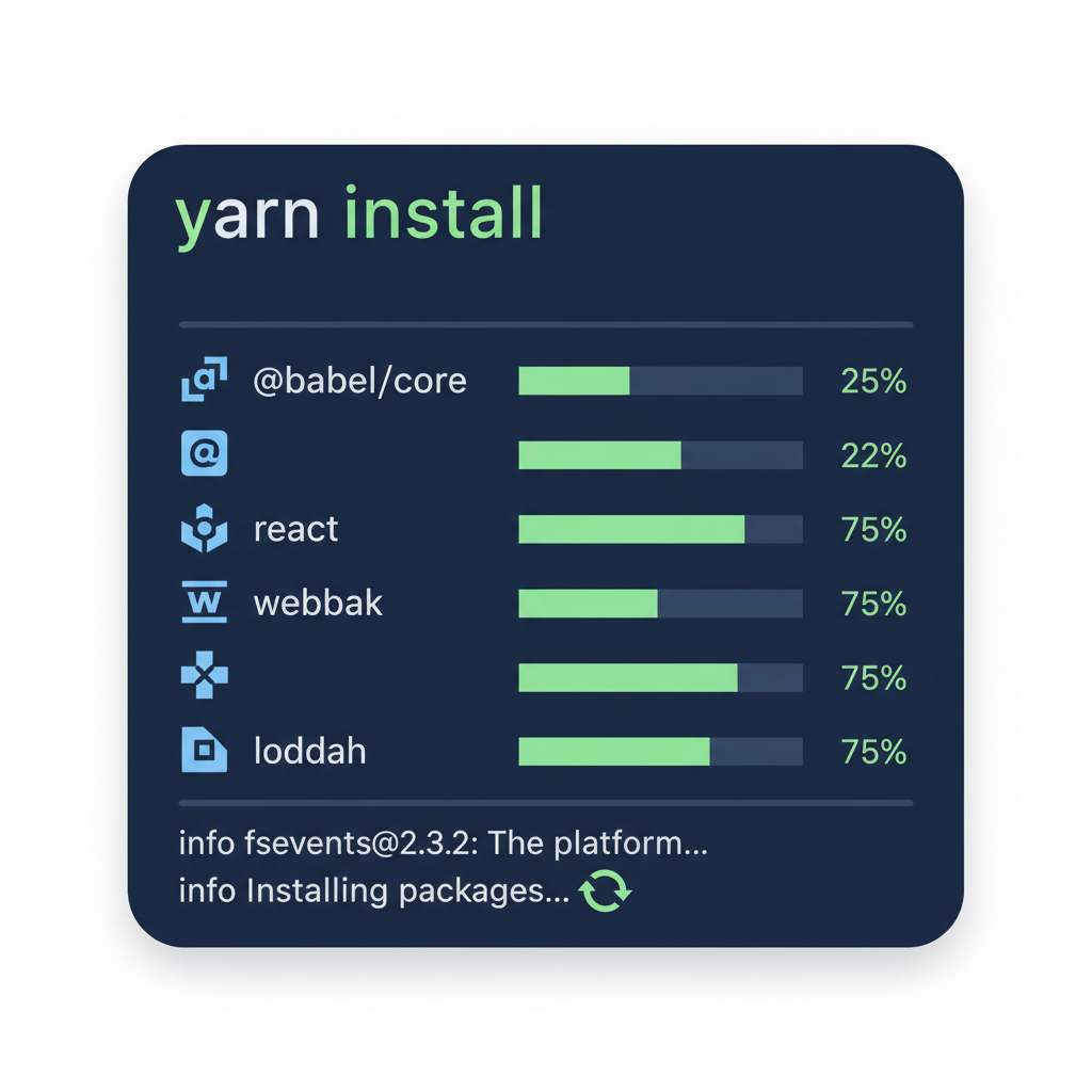 yarn install running in terminal, package dependencies downloading